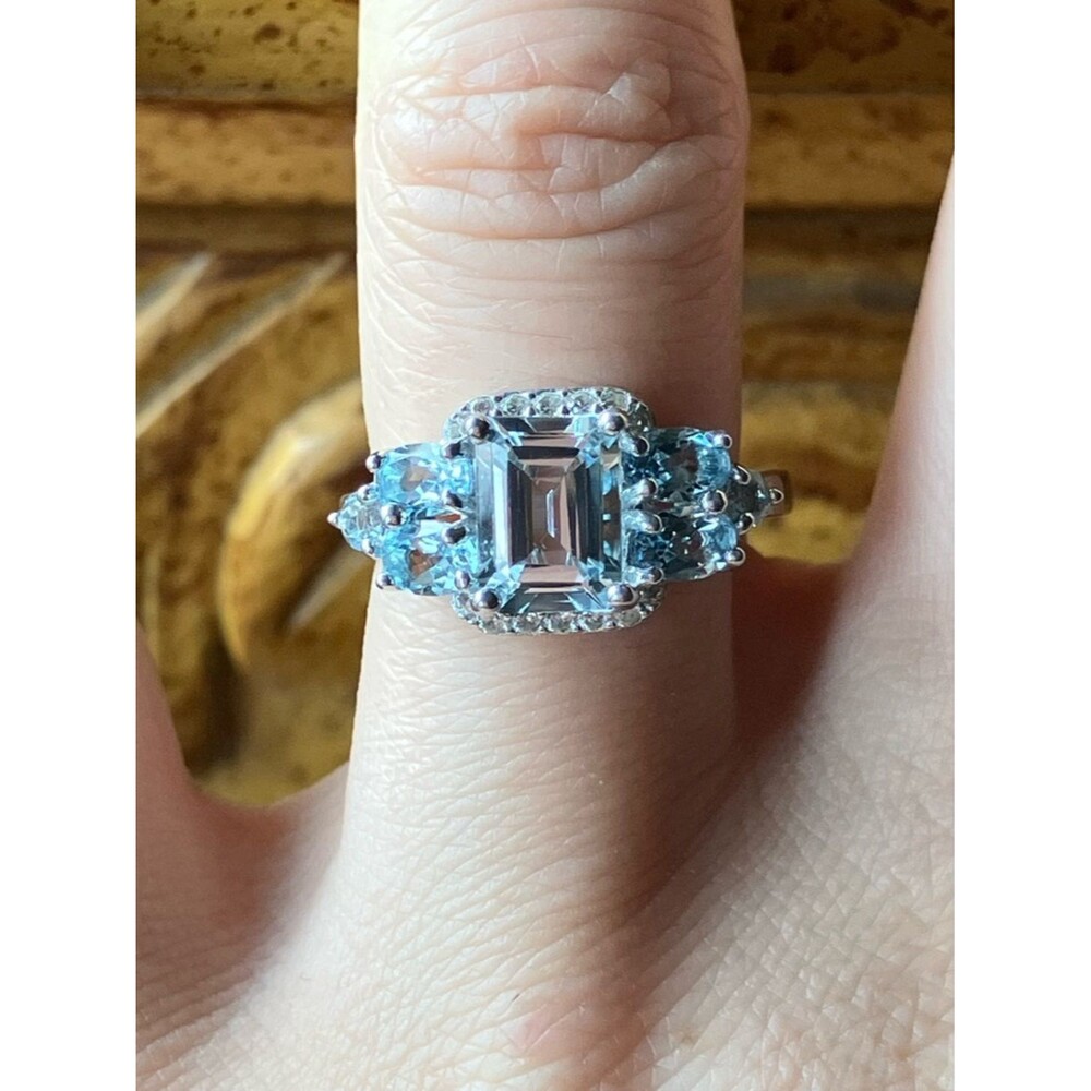 Natural Aquamarine Blue Topaz Sterling Silver Ring Size 6